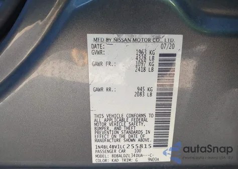 2020 Nissan Altima S Fwd из США, поврежденный, VIN 1N4BL4BV1LC255815